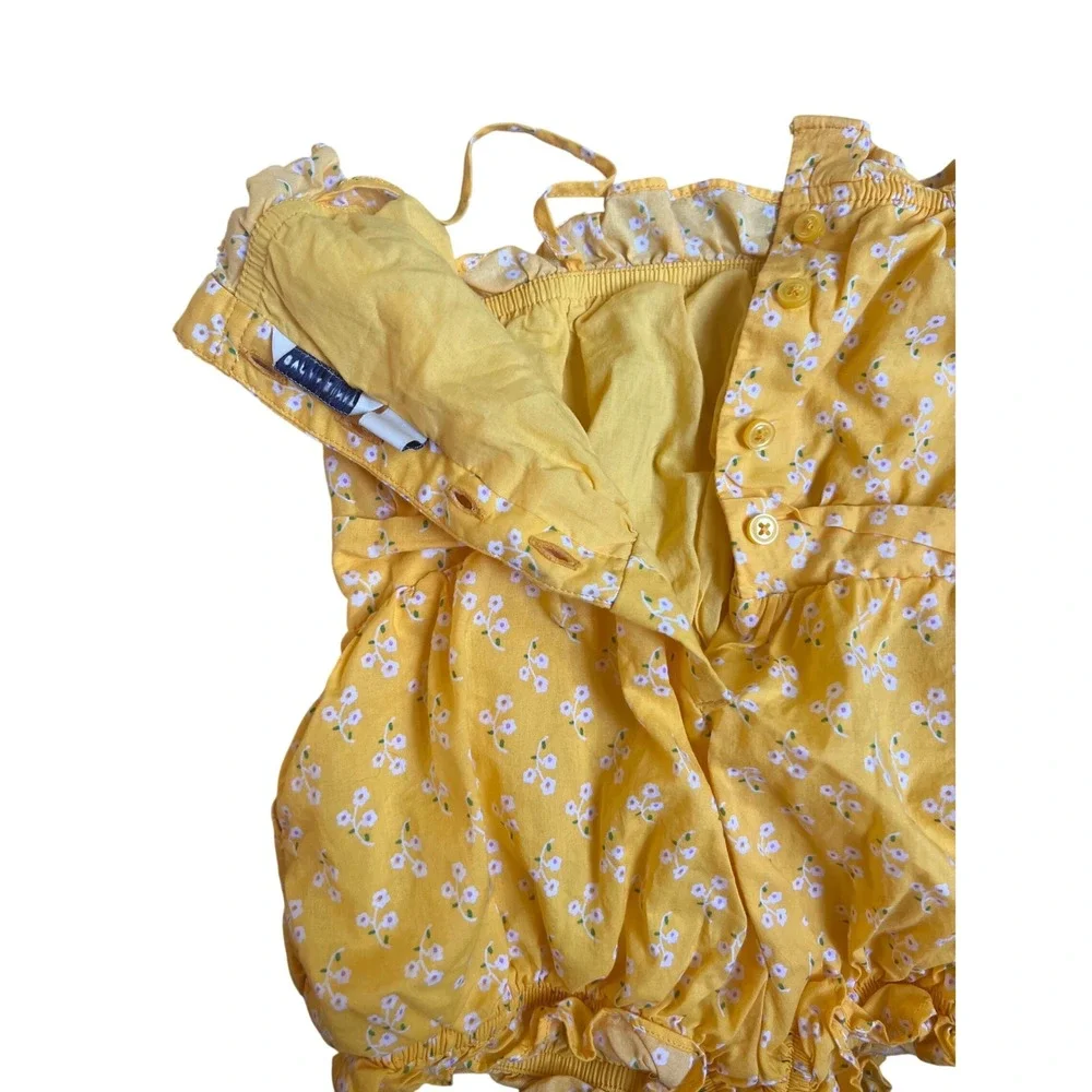 Janie and Jack Girls Yellow Floral‎ Bubble Romper Sunsuit Size 2T Sleeveless Bow